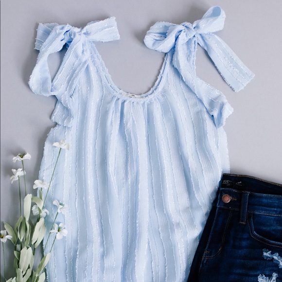 Shoulder Tie Tank Blouse in Pale Blue - Picture 6 of 8